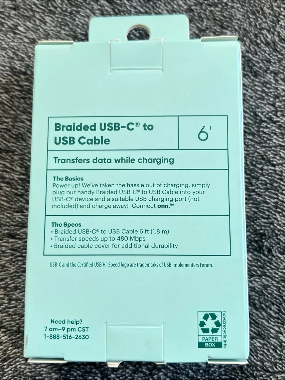 Onn Braided USB-C to USB Cable